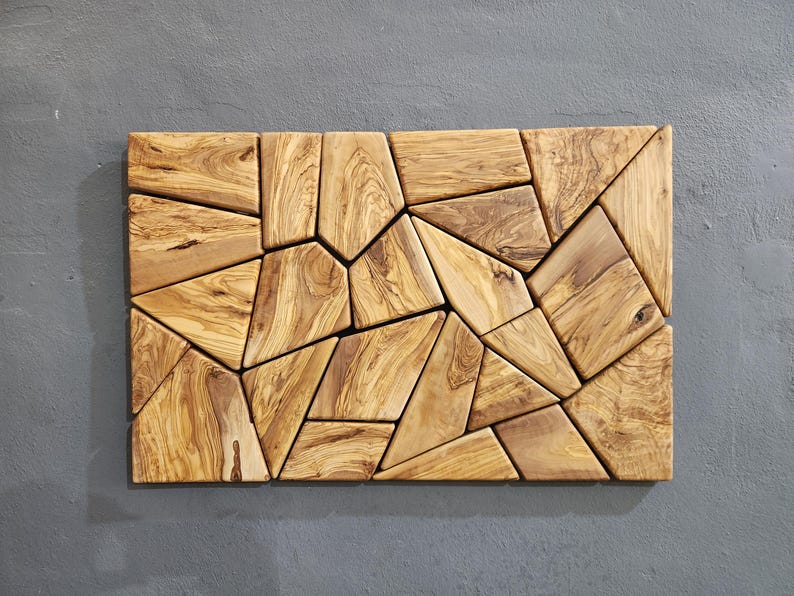 Olive Wood Mosaic Wall Art Individual Block Grain