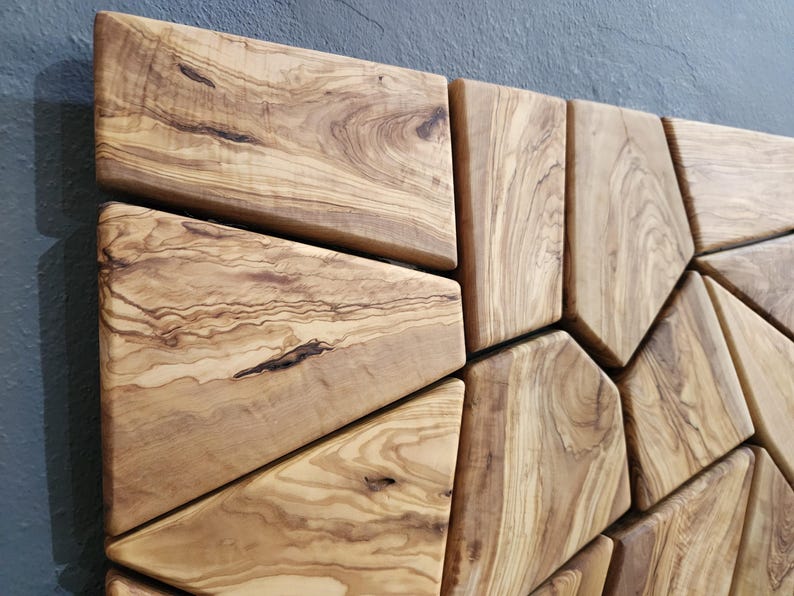 Olive Wood Mosaic Geometric Panel Room Display