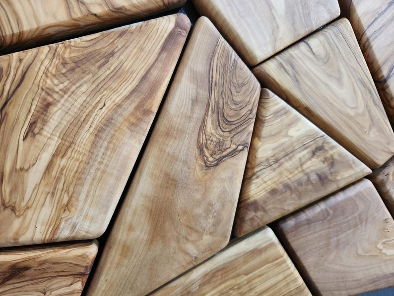 Olive Wood Mosaic Geometric Pattern Close-Up
