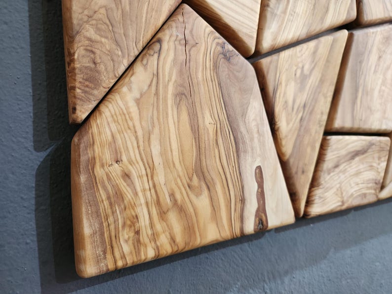 Olive Wood Mosaic Wall Art Backboard Hanger System