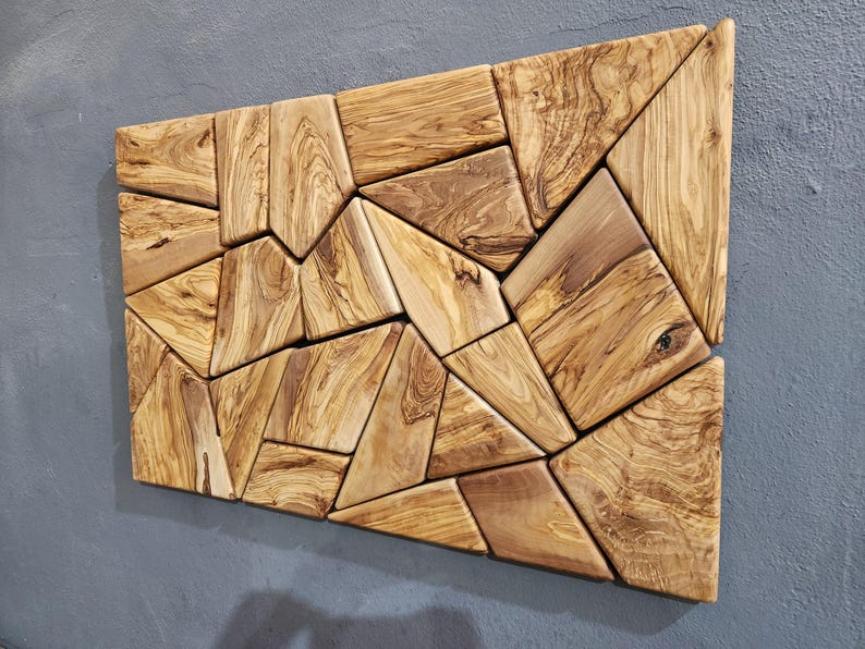 Olive Wood Mosaic Wall Art Linseed Oil Finish Detail