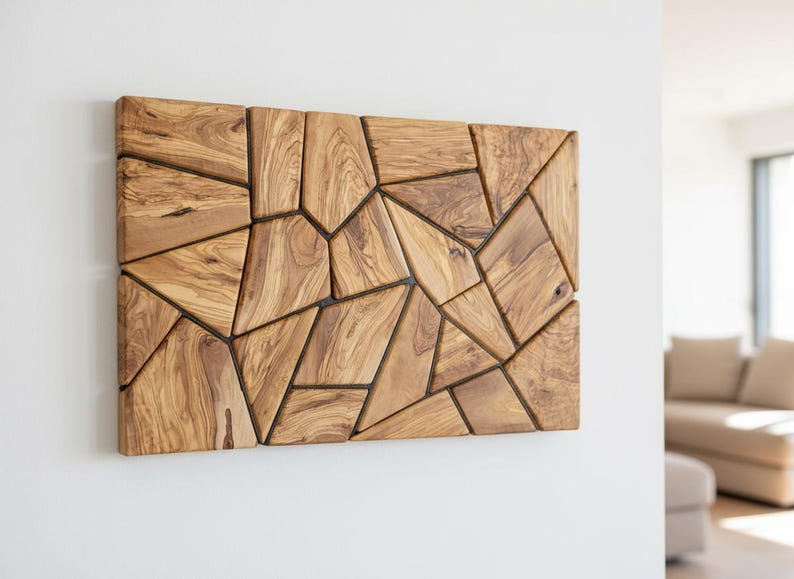 Olive Wood Mosaic Panel 20x20 Inch Natural Grain