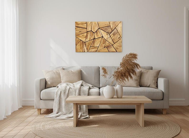 Olive Wood Mosaic Wall Art 24x24 Inch Large Panel