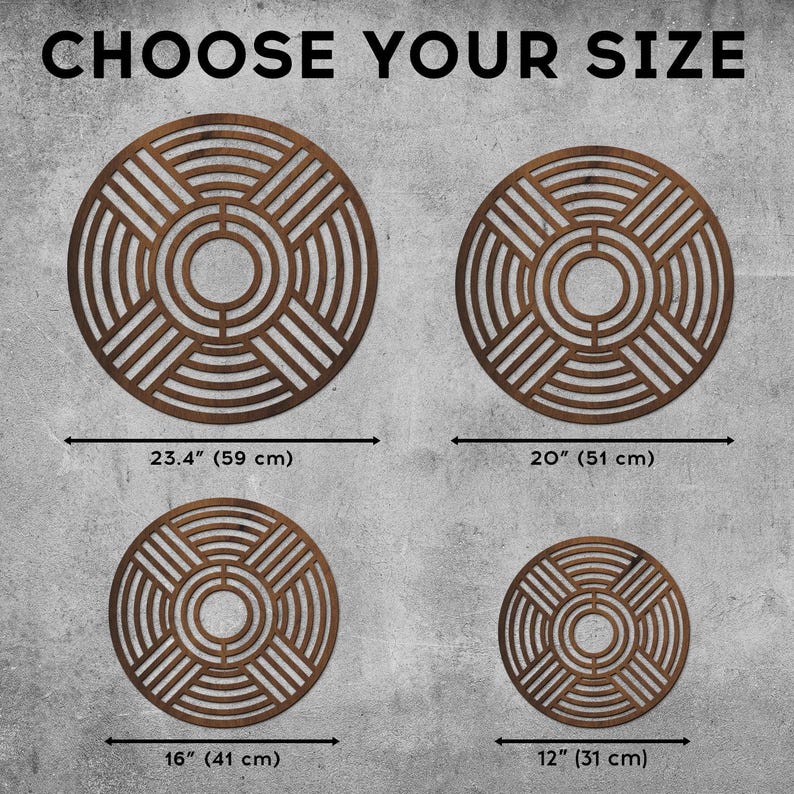 Round Geometric Wood Panel Art 20 Inch 51cm