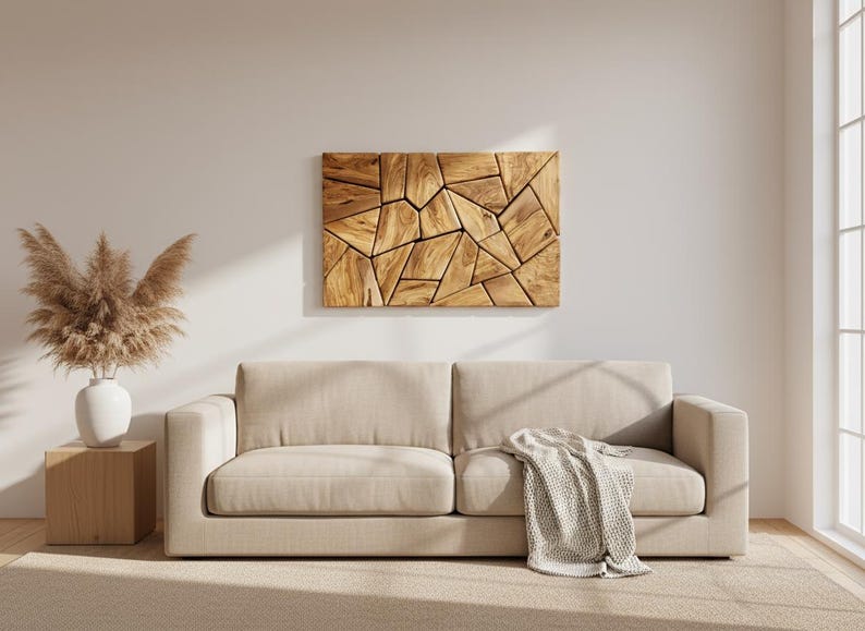 Olive Wood Mosaic Wall Art 16x16 Inch Square