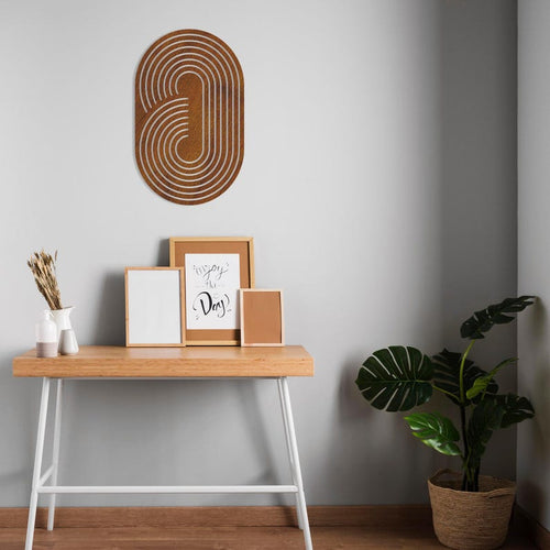 Boho Oval Geometric Wood Wall Art Natural Birch Front View