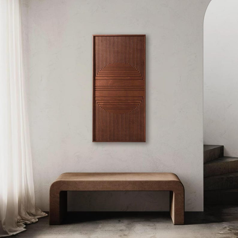 Woodboz Newline 3D Wood Wall Art Front View Dark Walnut